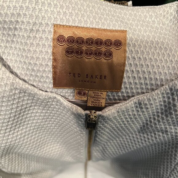 TED BAKER Dhiaa Textured Zip Jacket blazer Light Blue peplum size 3 nwot - Picture 9 of 11